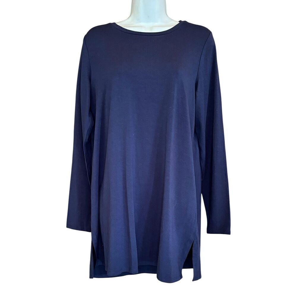 Eileen Fisher Boxy Stretch Tencel Lyosell Tunic in Midnight Blue NWT Size Medium